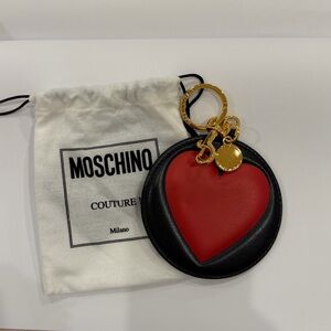 Moschino Red and Black Heart Keychain with Gold Accents